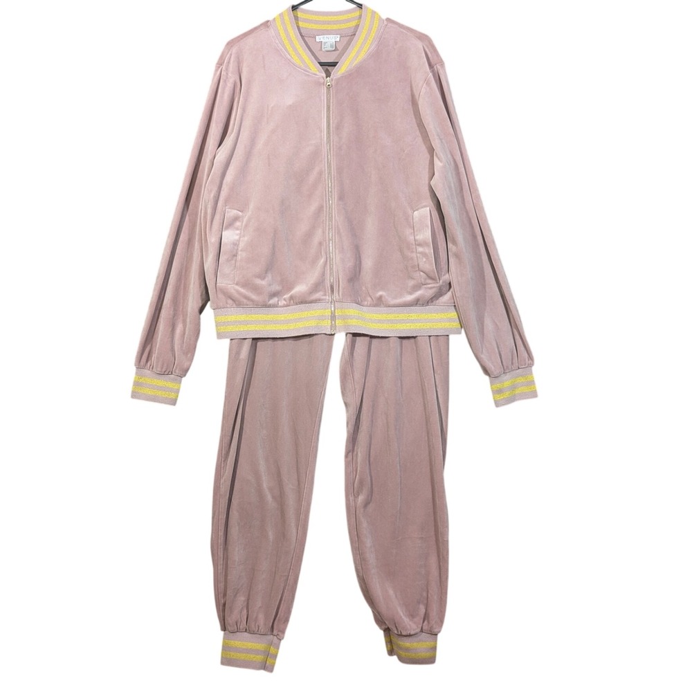Venus Velour Tracksuit Set Pink Mauve Zip Bomber Jacket Joggers Womens Size XL